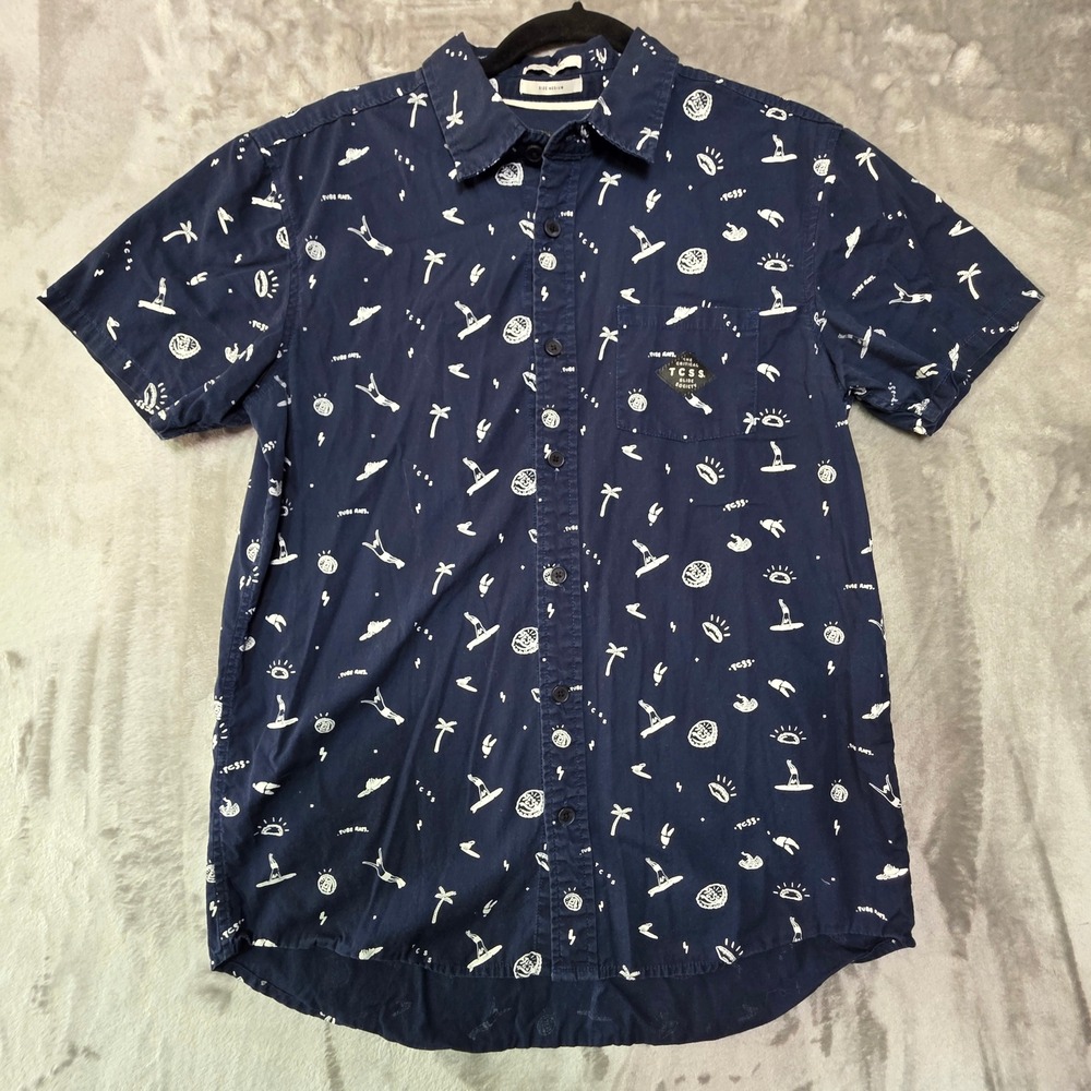 TCSS The Critical Slide Society Mens Navy Blue Graphic Print Button Down Shirt M